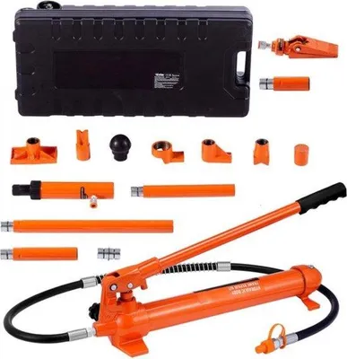 Zdjęcie produktu dla Hydrauliczny podnośnik samochodowy 10 t z skokiem 135 mm, kolor czerwony, w zestawie przedłużki 100/195/300/500 mm, do lakierowania elektrostatycznego w warsztatach samochodowych
