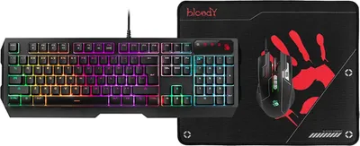 Produktbild von QWERTY Tastatur + Maus + Mauspad Set Tastatur mit 7 Multimedia-Tasten Gaming Maus Auflösung: 1006000 DPI RGB-LED-Hintergrundbeleuchtung