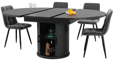 Produktbild von Esstisch ausziehbar rund zu oval 118-158 cm Schwarz mit Stauraum