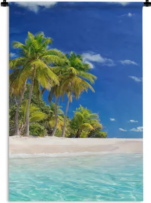 Produktbild von MuchoWow® Wandteppich Wandbehang Strand - Meer - Palme - Sonne - Sommer 90x135 cm Tapisserie Dekoration Wandtuch - Baumwolle - Wandskulptur