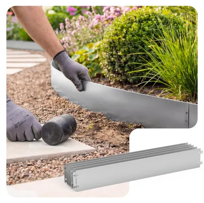 Produktbild von VOUNOT® 10er Set verzinkt Metall Rasenkante Beeteinfassung 100×13 cm, Silber