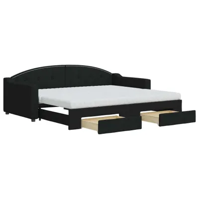 Produktbild von vidaXL Tagesbett Ausziehbar mit Schubladen Schwarz 90x200 cm Stoff