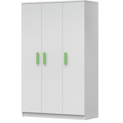 Kleiderschrank Drehtürenschrank Kinderkleiderschrank Schrank 120cm Weiß/Weiß mit grüne Griffe - JONAS 19