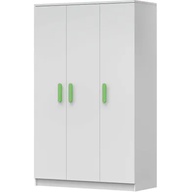 Produktbild von Kleiderschrank Drehtürenschrank Kinderkleiderschrank Schrank 120cm Weiß/Weiß mit grüne Griffe - JONAS 19