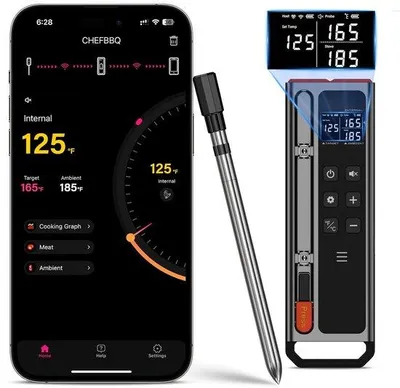 Zdjęcie produktu dla Bezprzewodowy termometr do mięsa z Bluetooth – zasięg 150 m i wyświetlacz LCD do grillowania i kuchni