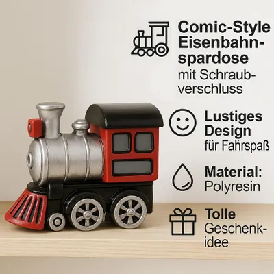 Produktbild von Kremers Schatzkiste Spardose Eisenbahn Lokomotive Lustiges Sparschwein 13 x12 cm