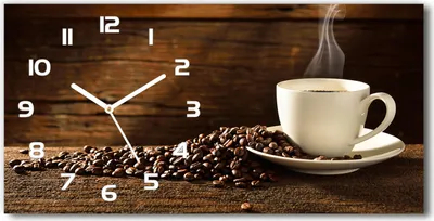 Produktbild von Wanduhr aus Glas – 60x30 cm - Glasbild - Glasuhr - Gehärtetes Glas - weisse-zeiger - Tasse Kaffee