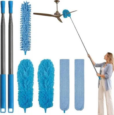 Produktbild von Federstaubwischer-Set – Teleskopstiel – Für die Reinigung schwer zugänglicher Stellen – Flexibel und waschbar – 210 cm ausziehbar – Blau