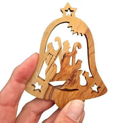 Weihnachtsglocke aus Olivenholz, Bethlehem, 11 cm, Drei Könige