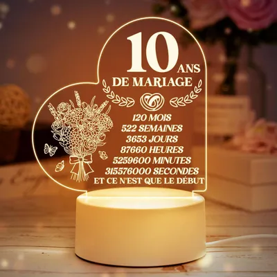 Produktbild von Romantische Acryl-Nachtlampe zum 10. Hochzeitstag