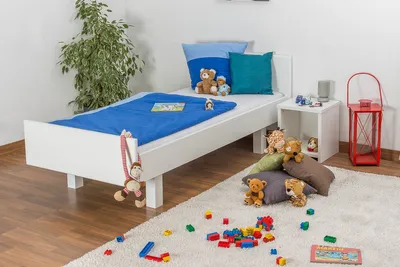Produktbild von Bettrahmen für Kinder / Kinderbett 90 x 200 cm | Massivholz: Buche | Weiß Lackiert