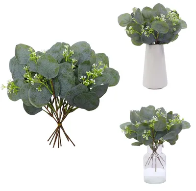 Produktbild von 15 künstliche Eukalyptusblüten, getrocknete künstliche Eukalyptusblüten, Dekorationsblumen, künstliche Weihnachtsgirlande, für Hochzeiten, Gärten, Zuhause, Büros, Innen- und Außendekoration.