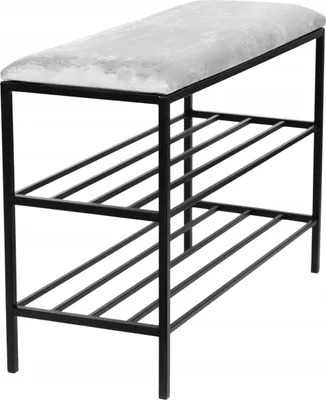 Produktbild von FRAMADO Schuhschrank mit Sitz Schuhregal Schwarz, Grauer Polsterung