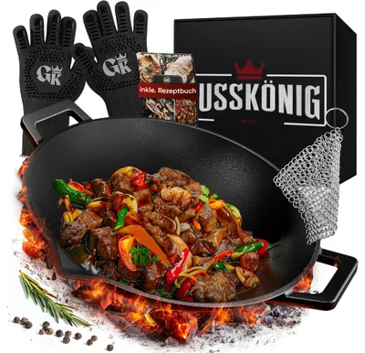 Image de GUSSKÖNIG Poêle à wok en fonte - 36 cm poêle à wok robuste pour gril à gaz, cuisinière, four