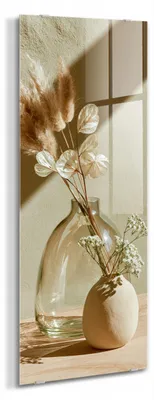 Zdjęcie produktu dla STYLER Obraz na szkle 30x80 cm wazony suszone kwiaty boho beżowy dekoracja ścienna do salonu sypialni
