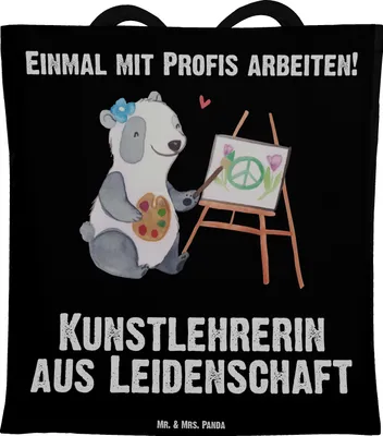 Produktbild von Mr. & Mrs. Panda Tote Bag Kunstlehrerin Leidenschaft - Schwarz - Geschenk, Stoffbeutel, Beutel, Lustig, Spruch, Witzig, einkaufsshopper, Tasche, Schultasche, Kunstschule