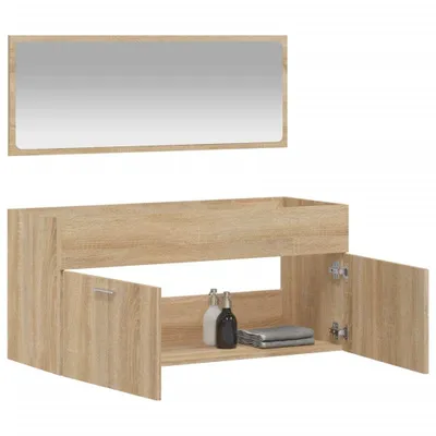 Produktbild von "Winterschlussverkauf "Badschrank - CLORIS - Badezimmerschrank - schlichte Design - mit Spiegel Sonoma-Eiche Holzwerkstoff - DEMöbel2766627