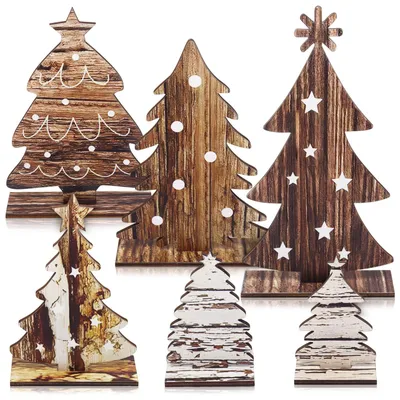 5 Holz-Weihnachtsbäume, Mini-Tischdeko, 1 cm, B