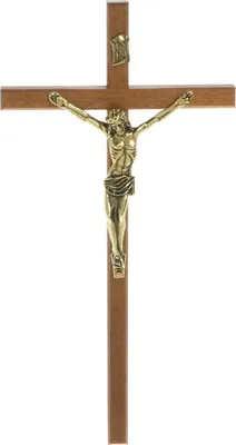 Image de Croix suspendue en bois brun avec image dorée, 21,5 cm
