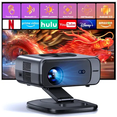 Produktbild von 4K HD Beamer - Mini Heimkino Projektor - 800 ANSI Lumen - Full HD 1080p, 4K/8K Unterstützung - WiFi 6, Bluetooth - Android 12, Autofokus, 360° Drehung, EU Stecker