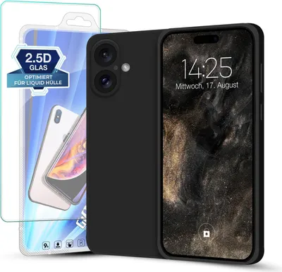 Produktbild von Hülle für Apple iPhone 16 mit 9H Displayglas Displayschutz Plus Case Cover Bumper Silikon Softgrip Schutzhülle Farbe: Schwarz