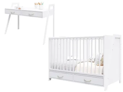 Łóżeczko/biurko 2w1 Luna z szufladą i gryzakami 120x60 kolor biały – zdjęcie produktu 1