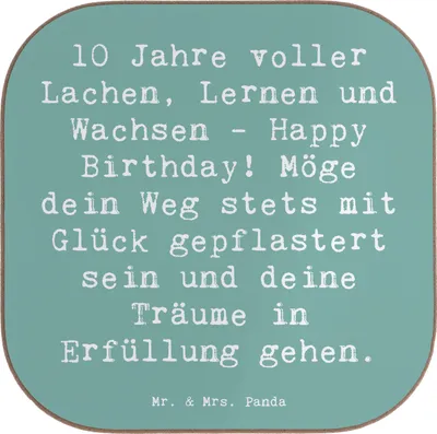 Produktbild von Mr. & Mrs. Panda Untersetzer für Gläser Spruch 10. Geburtstag Feier - Meeresbrise - Geschenk, Geschenke Kinder, Glas, Holzuntersetzer, Happy Birthday, Coaster, Alter
