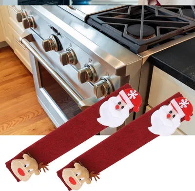 Image de 2pcs Christmas Pattern Microwave Oven Refrigerator Door Handle Cover Gloves Protection Decoration (Motif de Noël)