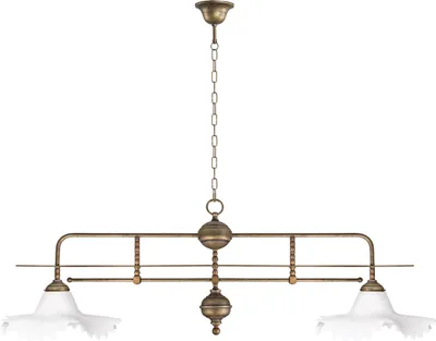 Produktbild von Hängeleuchte Echt-Messing Glas H: max. 104 cm in Bronze Antik matt Weiß E27 2-flammig länglich Jugendstil