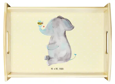 Produktbild von Mr. & Mrs. Panda Tablett Elefant Biene - Gelb Pastell - Geschenk, sofatablett, Liebe, Liebesspruch, Heiratsantrag, Gute Laune, Dekotablett, Hochzeitsgeschenk, Sofa