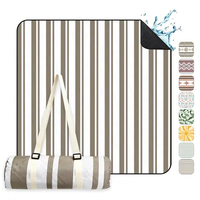 Produktbild von Sekey 200x200 cm Picknickdecke Wasserdicht Campingdecke XXL Stranddecke, Braune Streifen