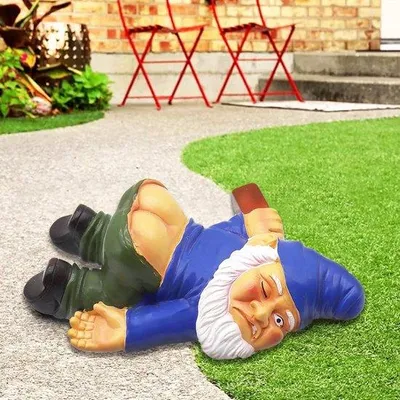 Produktbild von Polyresin Gartenstatue Outdoor Dekoration für Rasen Balkon Terrasse - Betrunkener Gartenzwerg Blau