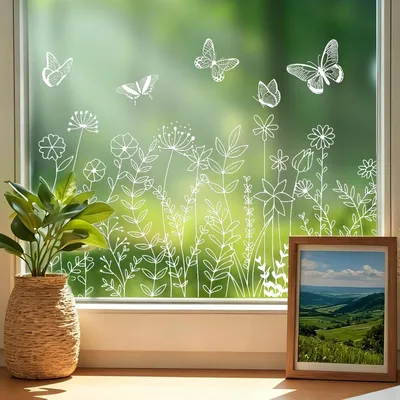 Produktbild von Fensterbilder mit Blumen und Schmetterlingen – Selbstklebende Fensteraufkleber für die Dekoration