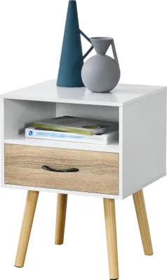 Produktbild von Beistelltisch 'Gävle' 57x42x40 cm mit Schublade Weiß/Eiche