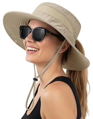Produktbild von Sonnenhut Damen UPF 50+ Bucket Hat mit Kinnriemen, faltbar, verstellbar, beige, Einheitsgröße