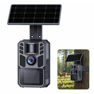 Produktbild von Wildkamera 4K mit 48MP, Solar Wildtierkamera mit Bewegungsmelder, 0,1s Auslösezeit, Nachtsicht Fotofalle mit 5000mAh Akku, IP67 Outdoor Kamera