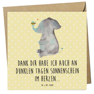 Produktbild von Mr. & Mrs. Panda Klappkarte Elefant Biene - Gelb Pastell - Geschenk, doppelkarte, Hochzeitsgeschenk, Glückwunschkarte, Grußkarte, Heiratsantrag, faltkarte, anlasskarte