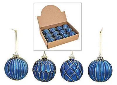 12 Glaskugeln Ø 8 cm – Weihnachtskugeln Set (blau gold)