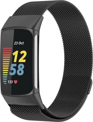 Produktbild von Strap-it Milanese Armband - Kompatibel mit Fitbit Charge 5 Armband Ersatzarmband Edelstahl - Magnetverschluss - Hochwertiges Material - für Armband Schwarz