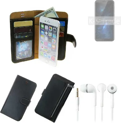 Produktbild von TOP SET Handy Hülle Schutz Hülle kompatibel mit Cubot J5  schwarz aus Kunstleder + Kopfhörer Smartphone Tasche vollwertige Geldbörse  K-S-Trade®