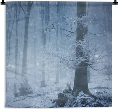 Produktbild von MuchoWow® Wandteppich Wandbehang Wald - Winter - Schnee 90x90 cm Tapisserie Dekoration Wandtuch - Wandaufhänger