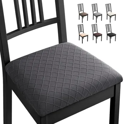 Productafbeelding van Stoelhoes, eetkamerstoel, zitkussen, 6 stuks, Elasthan jacquard, donkergrijs, 38-48 cm
