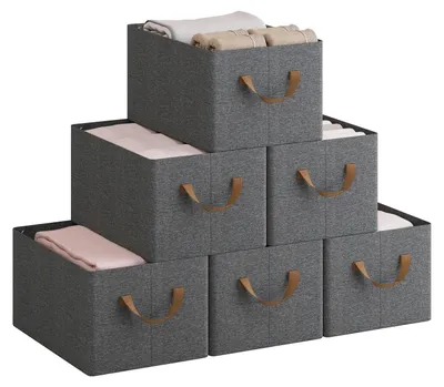 Image de Boîtes de rangement pour vêtements - Boîtes pliables en tissu - Lot de 6 - 42 x 26 x 32 cm - 35 L - En tissu non tissé - Organisateur de placard