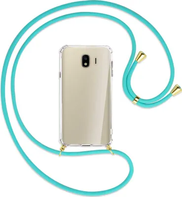 Produktbild von Handykette Backcover-Schutzhülle mit Band (Metall goldfarben) für Samsung Galaxy J4 2018 - türkis