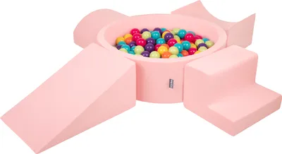 Produktbild von KiddyMoon Kinder Schaumstoff spielplatz mit 300 Bunte Bälle ∅7cm - Schaumstoffbausteine Bällebad für baby Hindernisläufen Bällepool Rund - Pink