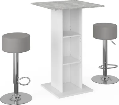 Obrázok produktu pre Súprava barového stola Vicco Rodeo, 70 x 70 cm s 2 barovými stoličkami, betón/biela