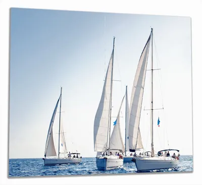 Produktbild von Wallario Herdabdeckplatte aus Glas, Größe 60 x 52 cm 2-teilig, Motiv Segelschiff auf dem Meer