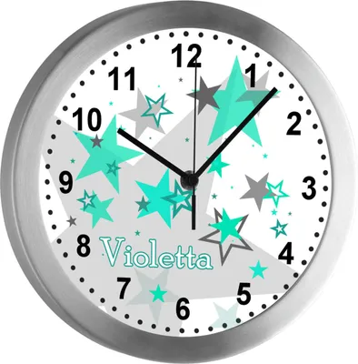 Produktbild von Kinderzimmer Funkwanduhr, Funkuhr Wanduhr Kinder, Sterne türkis grau 25 cm