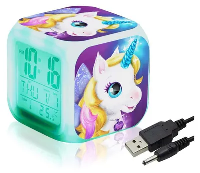 Produktbild von Digitaler Einhorn-Wecker für Mädchen, helles LED-LCD-Würfeldisplay mit Licht, ideal als Weckhilfe für Kinder, Frauen und Erwachsene, auch als Geburtstagsgeschenk fürs Schlafzimmer