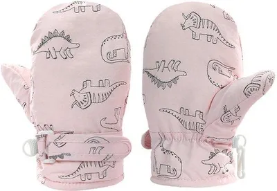 Immagine prodotto di Guanti da sci invernali per bambini, motivo con dinosauri dei cartoni animati, morbidi, traspiranti, per attività all'aperto, rosa, taglia L, 4-10 anni